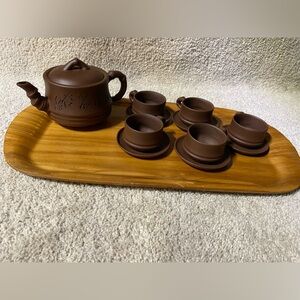 SOLD Vintage Handmade Chinese Zisha Tea Set “Bamboo Pot” Serves 5